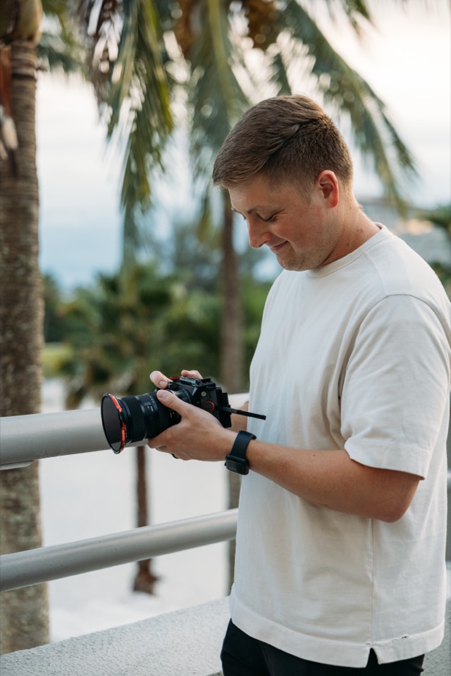 Checking the shot on location